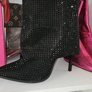 Black Rhinestone Embellished Women's Boots
